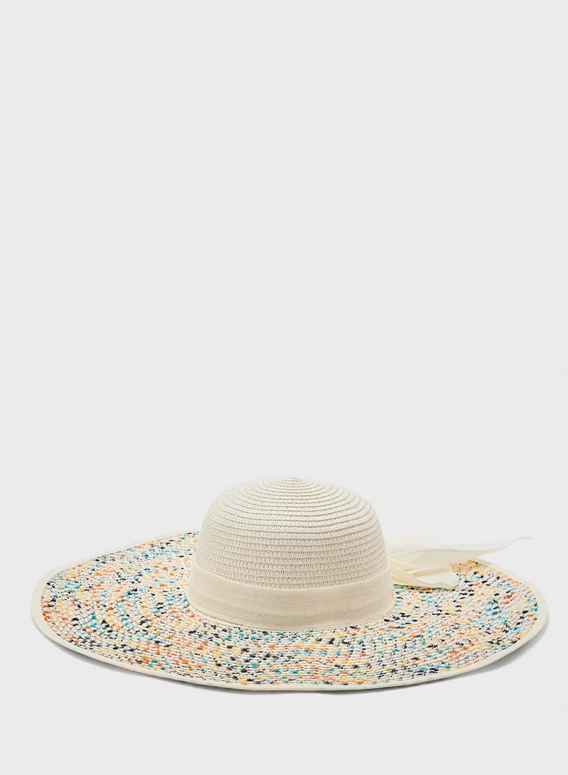 جينجر Confetti Raffia Wide Brim Hat With A Bow