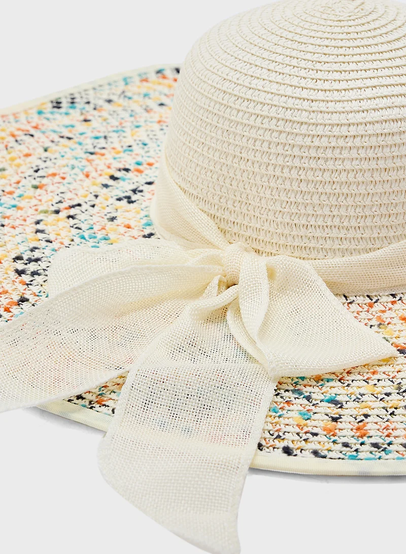جينجر Confetti Raffia Wide Brim Hat With A Bow