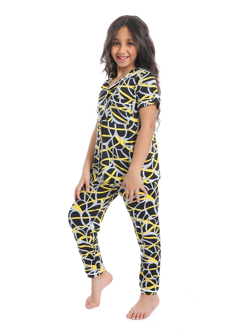 سيزار بيجامة بناتي نصف كم متعددة الألوان ومزودة بزراير من الأمام - Image 2