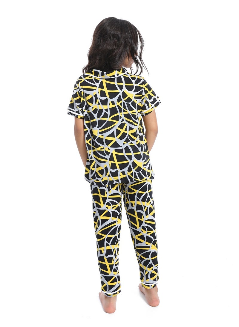 سيزار بيجامة بناتي نصف كم متعددة الألوان ومزودة بزراير من الأمام - Image 3