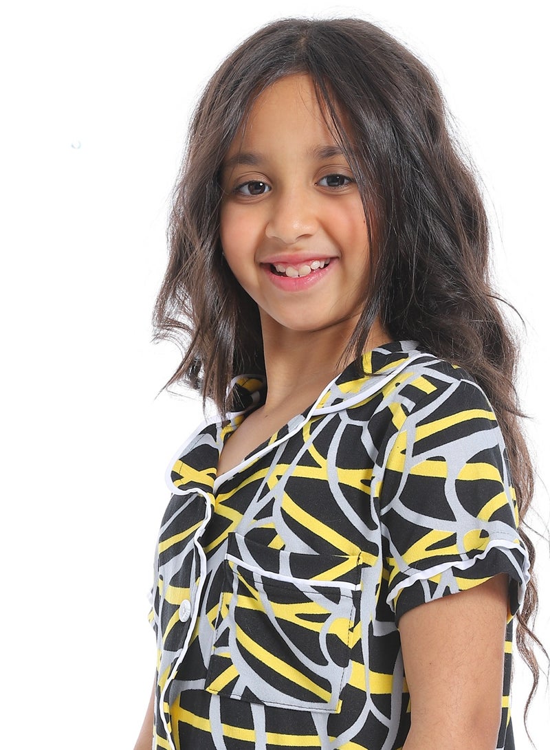 سيزار بيجامة بناتي نصف كم متعددة الألوان ومزودة بزراير من الأمام - Image 4