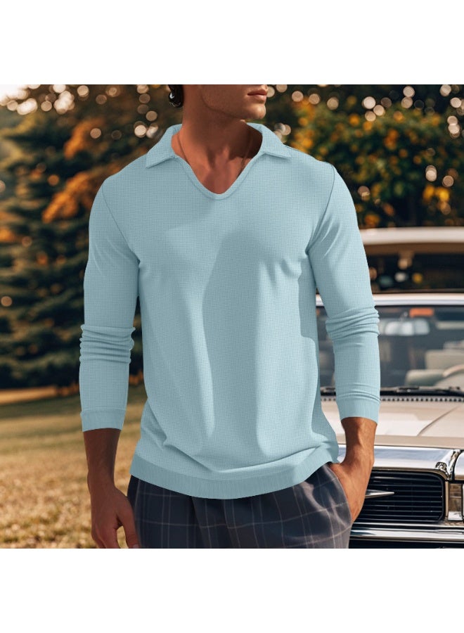 Casual Men's Trend Spring And Summer Deep V-Neck Men's Solid Color Long-Sleeved Knit T-Shirt - Image 1