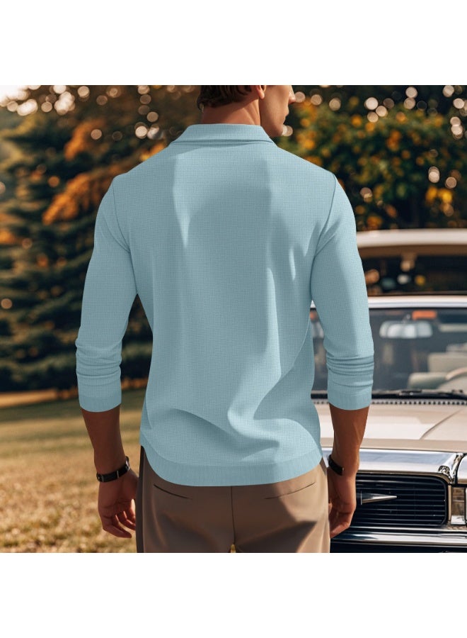Casual Men's Trend Spring And Summer Deep V-Neck Men's Solid Color Long-Sleeved Knit T-Shirt - Image 2