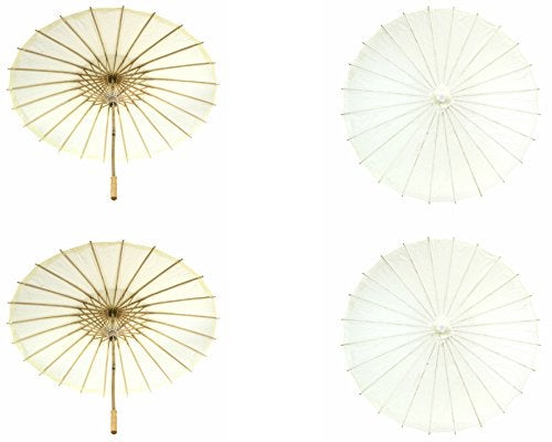 Koyal Wholesale 32 Ivory Paper Parasol Umbrella 4 Pack Large Paper Umbrella Bulk Paper Parasol Wedding Umbrellas Ivory Parasol Umbrella Bridal Party Decor Photo Props Sun Parasols for Shade