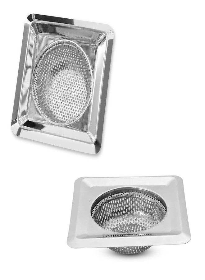 GLUN® Square Kitchen Sink Strainer 11 cm Size Pack of 2, Stainless Steel Small Hole Drain Basket Filter Jali, Rust-Resistant Kitchen Accessories - Image 1
