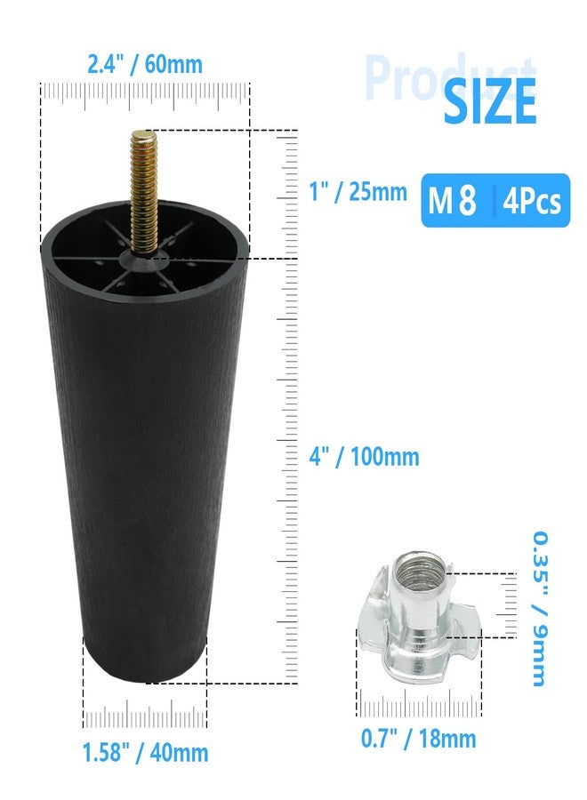 Murtenze 4Pcs 4 inch Sofa Legs, Round Tapered Plastic Couch Legs Replacement Furniture Legs with M8 Hanger Bolts for Chair Sofa Dresser Cabinet Loveseats Ottoman Bed - Image 4