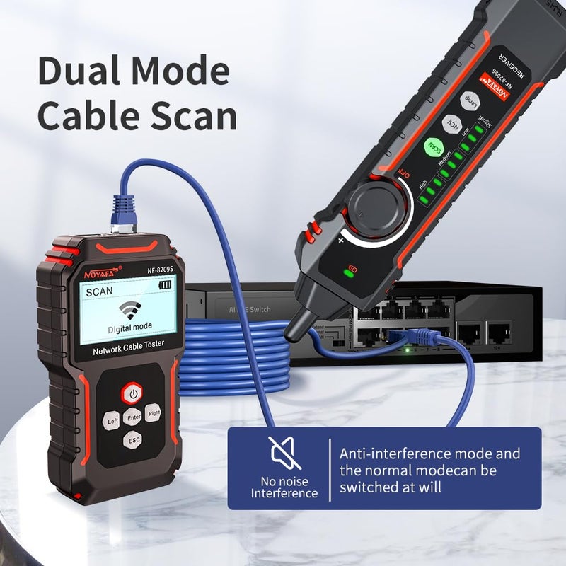 NOYAFA NF-8209S Upgrade Advanced Network Cable Tester with PoE& NCV，Cable Length Test，Port Flashing，Multifunction Anti Interference Scanning Modes Wire Tracker - Image 3