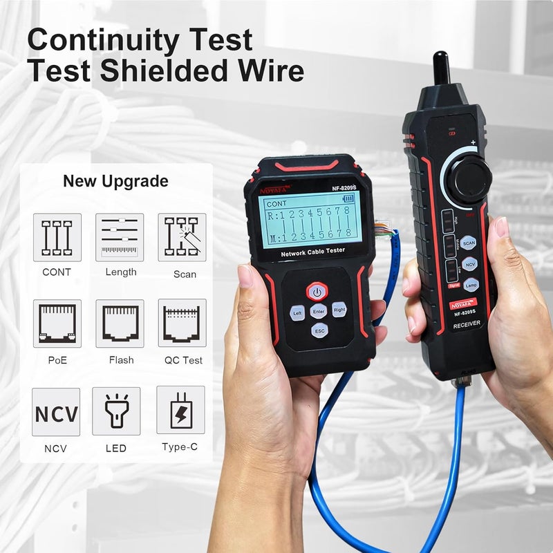 NOYAFA NF-8209S Upgrade Advanced Network Cable Tester with PoE& NCV，Cable Length Test，Port Flashing，Multifunction Anti Interference Scanning Modes Wire Tracker - Image 2