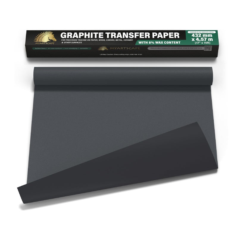 MyArtscape Graphite Transfer Paper Roll Black Waxed Carbon Paper 17 x 15ft Transfer Paper Roll Graphite Paper - Image 2