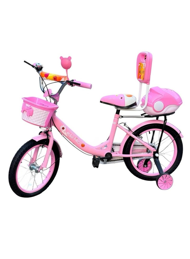 ام اند جي دراجة أطفال مقاس 16 بوصة مع سلة ومسند ظهر - دراجة تدريب وردية مع صندوق تخزين للبنات - Image 2