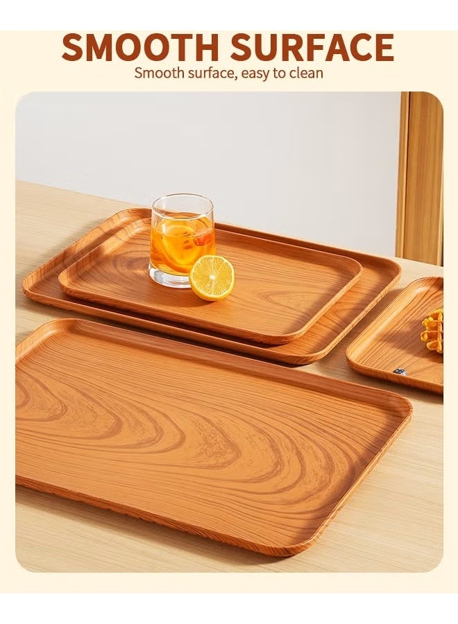 EETU 4 Pack Serving Trays,Food Tray Platters,Imitation Oak Grain Kitchen Food Lightweight Tray for Dinners Party,Tea Bar,Table Breakfast Snack - Image 5
