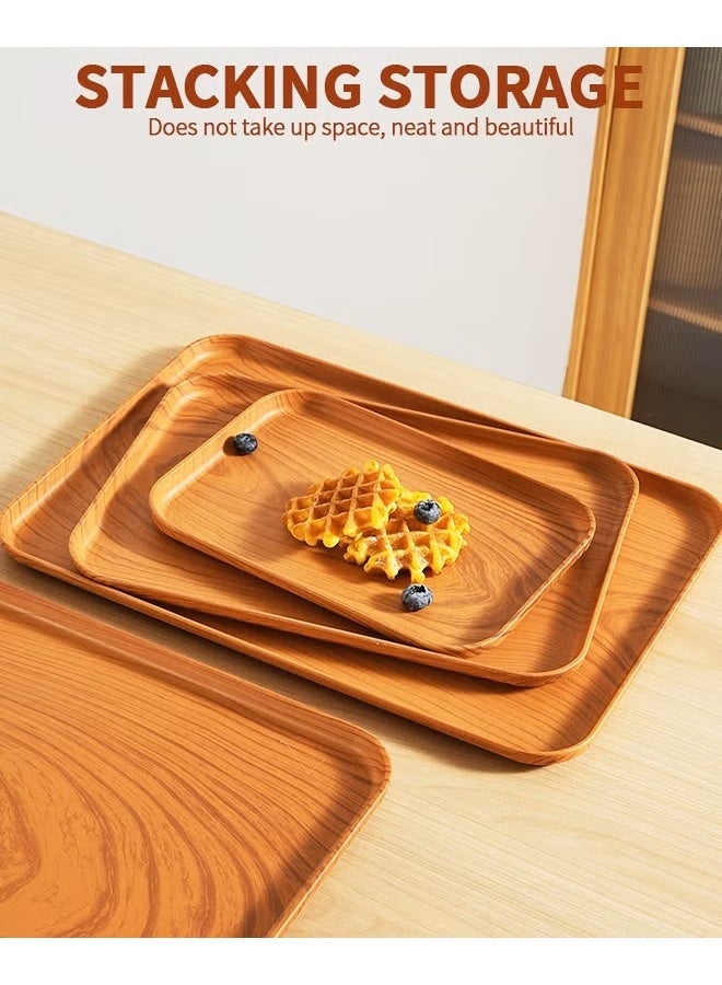 EETU 4 Pack Serving Trays,Food Tray Platters,Imitation Oak Grain Kitchen Food Lightweight Tray for Dinners Party,Tea Bar,Table Breakfast Snack - Image 4