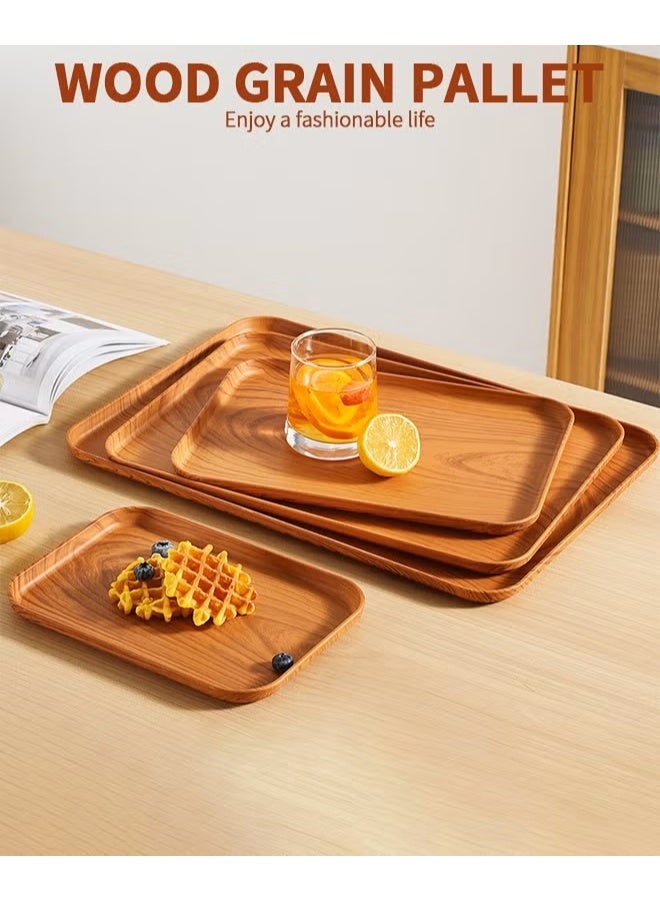 EETU 4 Pack Serving Trays,Food Tray Platters,Imitation Oak Grain Kitchen Food Lightweight Tray for Dinners Party,Tea Bar,Table Breakfast Snack - Image 2