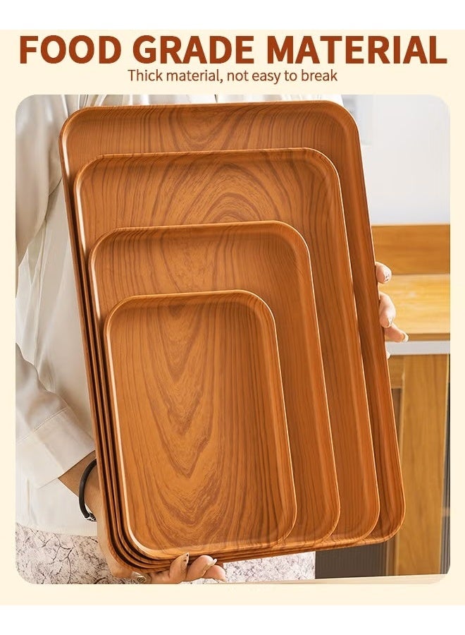 EETU 4 Pack Serving Trays,Food Tray Platters,Imitation Oak Grain Kitchen Food Lightweight Tray for Dinners Party,Tea Bar,Table Breakfast Snack - Image 3