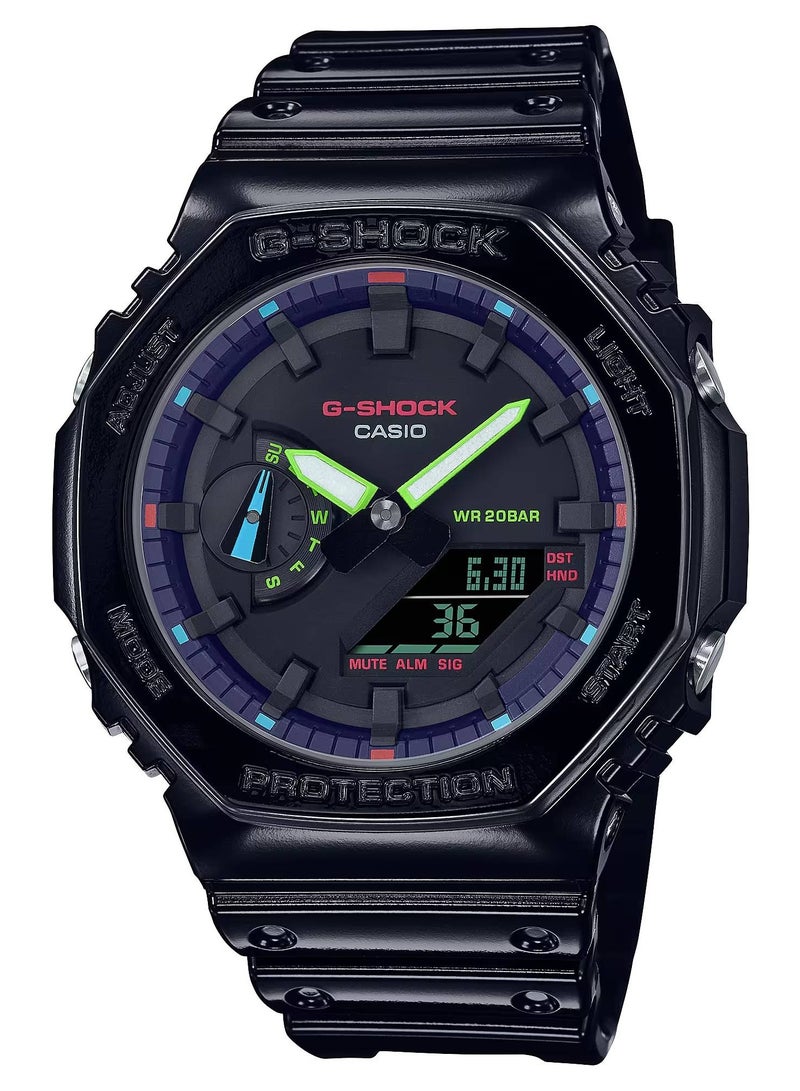 CASIO ساعة جي شوك التناظرية الرقمية بحزام من الراتنج GA-2100RGB-1ADR - Image 1