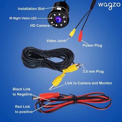 Wagzo Night Vision 8 LED Waterproof Car Reverse Camera,170° Wide Angle|IP68 Waterproof |Night-Vision Compatible with Car Android Monitors, Reverse Parking Camera Night Vision Universal for All Cars - Image 2