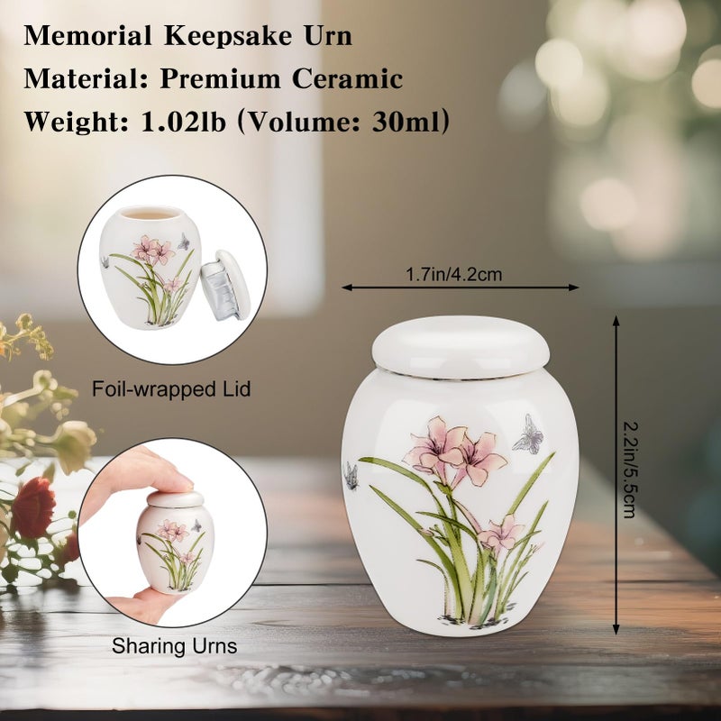 SOITIS Small Urns for Human Ashes Set of 6 Ceramic Mini Urn for Human Ashes Daffodil Butterfly Urn Decorative Urns Memorial Keepsake Urn Cremation Funeral Holder - Image 4