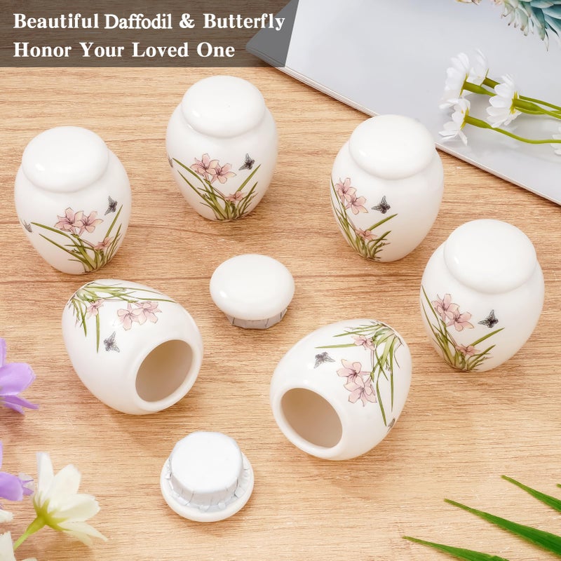 SOITIS Small Urns for Human Ashes Set of 6 Ceramic Mini Urn for Human Ashes Daffodil Butterfly Urn Decorative Urns Memorial Keepsake Urn Cremation Funeral Holder - Image 2