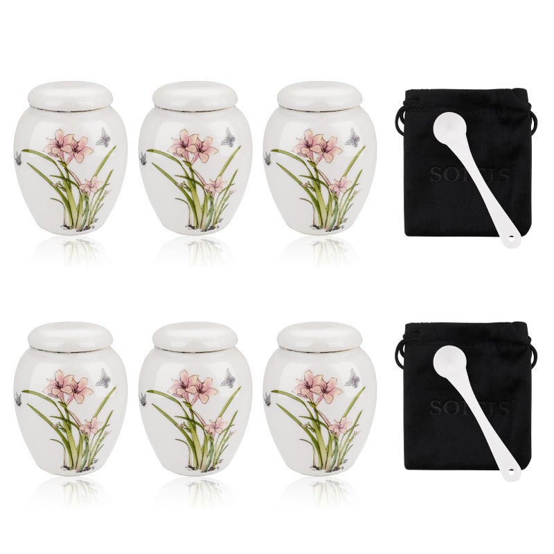 SOITIS Small Urns for Human Ashes Set of 6 Ceramic Mini Urn for Human Ashes Daffodil Butterfly Urn Decorative Urns Memorial Keepsake Urn Cremation Funeral Holder - Image 1