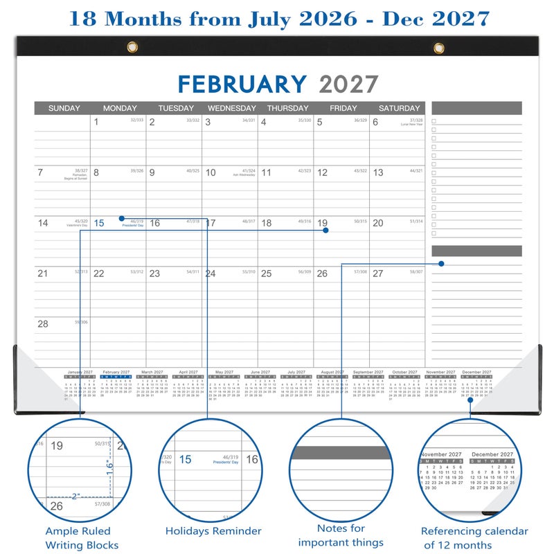 Tersus 2026-2027 Desk Calendar - July 2026 - Dec 2027, 18 Months Calendar Pad with Black Corner Protectors, 17" x 12", Large Ruled Blocks, Large Office Desk Top Calendar - Image 4