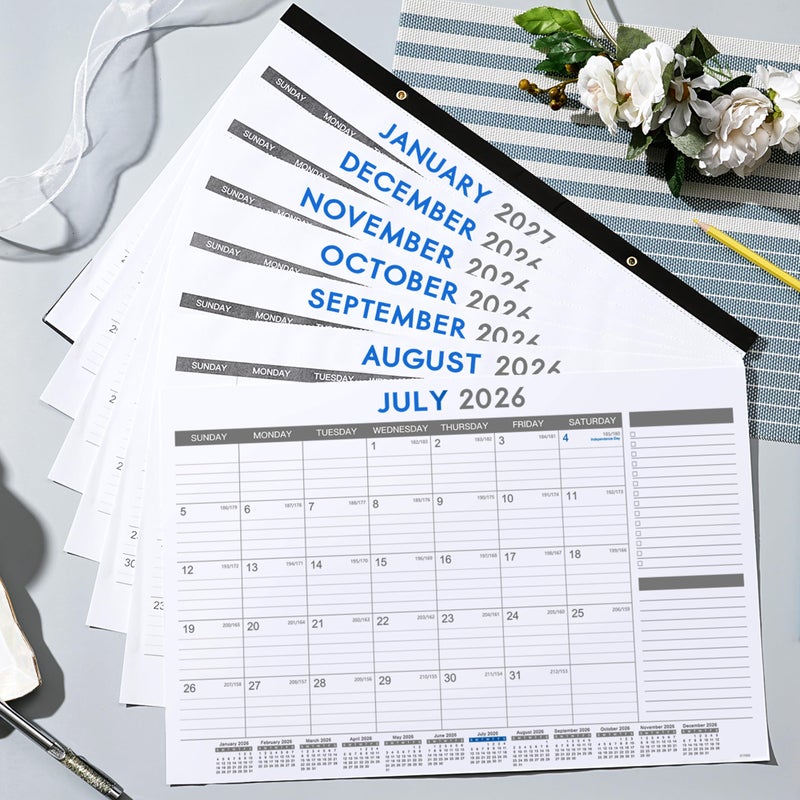 Tersus 2026-2027 Desk Calendar - July 2026 - Dec 2027, 18 Months Calendar Pad with Black Corner Protectors, 17" x 12", Large Ruled Blocks, Large Office Desk Top Calendar - Image 2