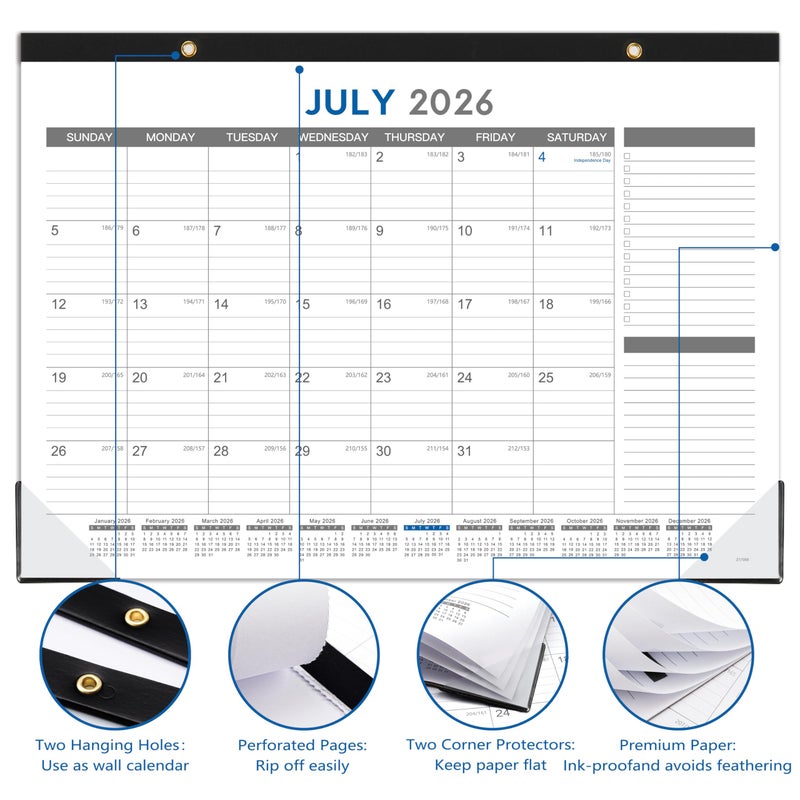 Tersus 2026-2027 Desk Calendar - July 2026 - Dec 2027, 18 Months Calendar Pad with Black Corner Protectors, 17" x 12", Large Ruled Blocks, Large Office Desk Top Calendar - Image 5