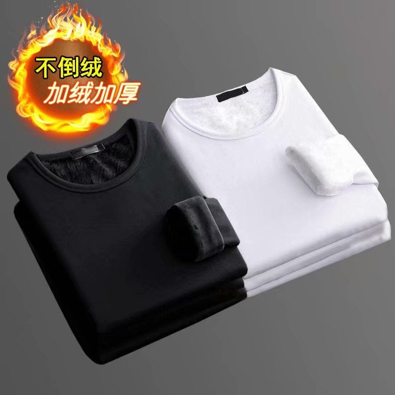 Winter Fleece-Lined Thick Thermal Underwear For Men, Autumn Tops For Young People, Can Be Worn Outside, Single Piece, Large Size, Export Base Layer Shirt - Image 2