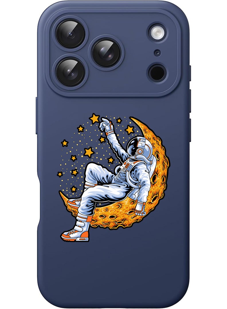 Theodor Protective Slim Fit Case Liquid Silicone Cover with Full Body Protection Anti-Scratch Shockproof Case For Apple iPhone 17 Pro Max (Blue) Astronaut lying on moon - Image 1
