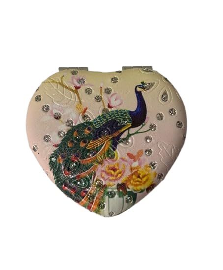Cute Compact Heart Design Metal and Glass Mirror with Stones 2x1 Magnification for Makeup and Bags for Women  - Image 5