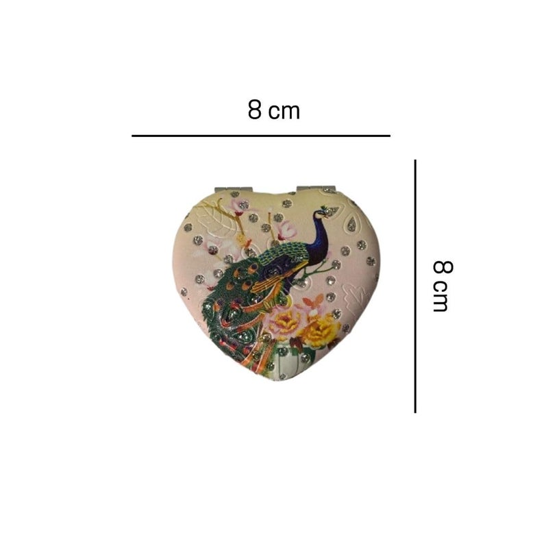 Cute Compact Heart Design Metal and Glass Mirror with Stones 2x1 Magnification for Makeup and Bags for Women  - Image 2