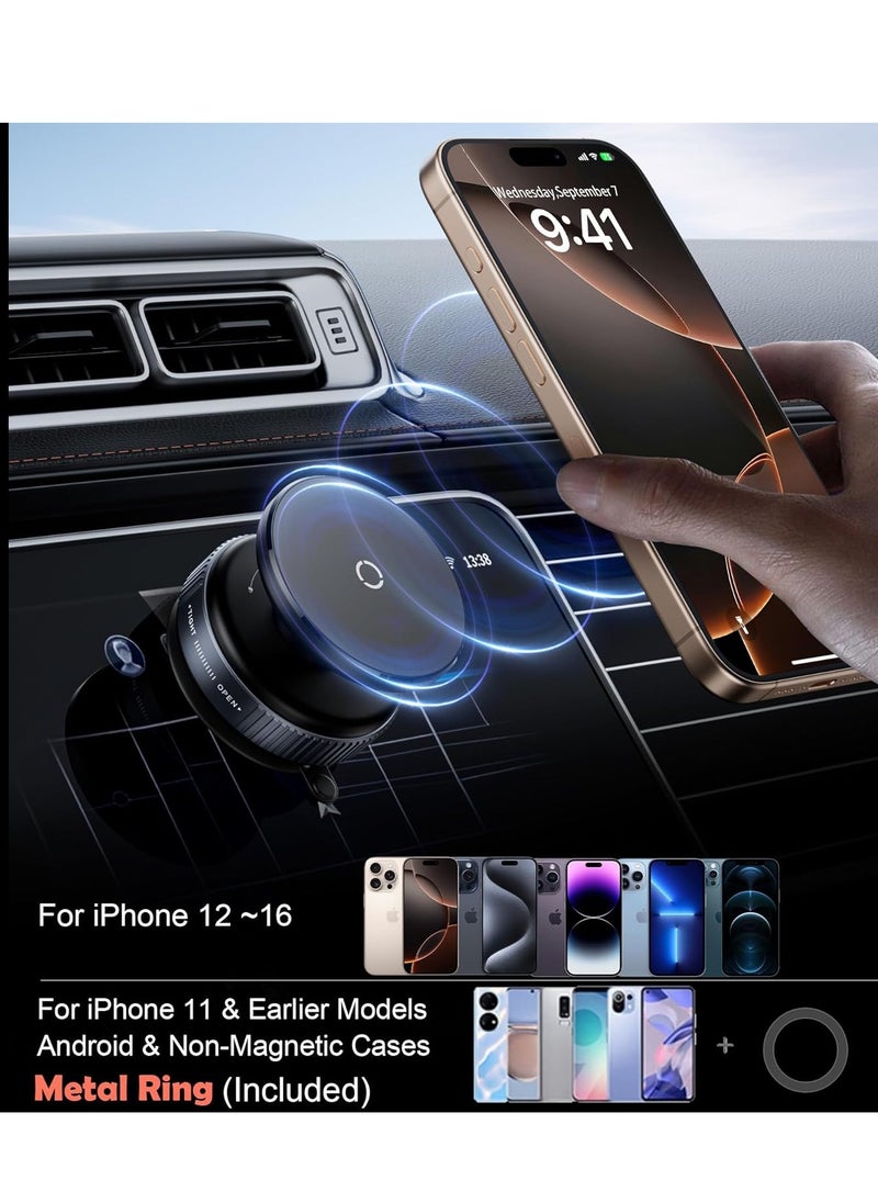 DIGI CORE Magnetic Car Phone Holder Ultra Vacuum Suction Cup Phone Mount Magnetic Car Mount Cell Phone Holder For Your Car Accessories For iPhones & Android Devices Smart Mobile Phone Holder K009 Vacuum Suction Magnetic Bracket Black  - Image 5