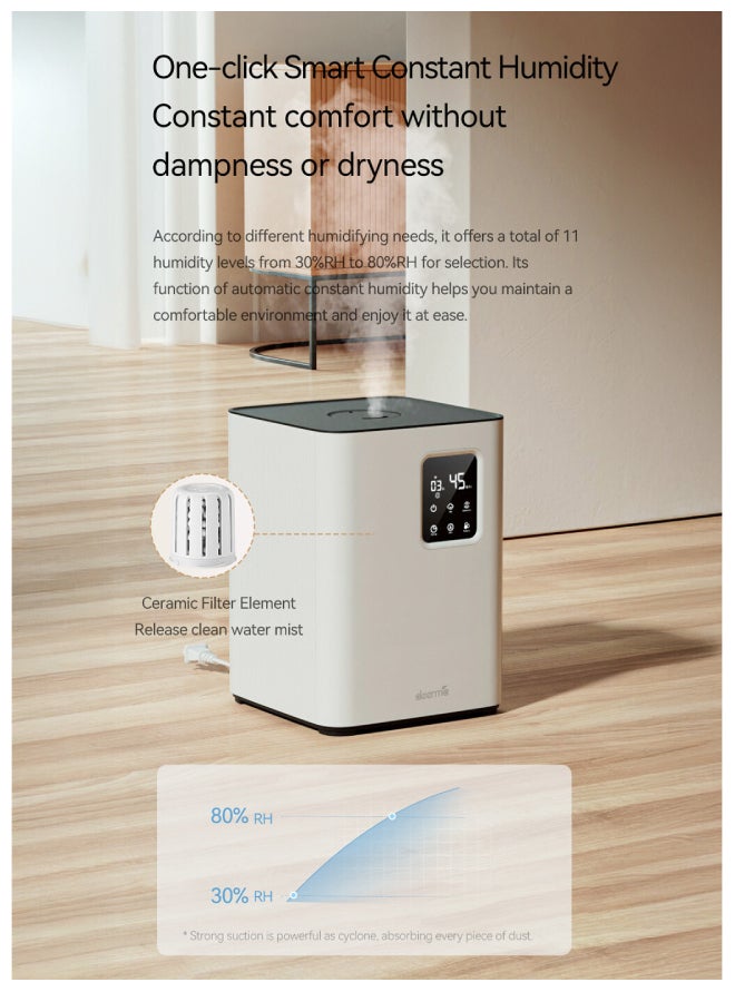 Deerma F951W Humidifier Ultrasonic Cool Mist, 4.8L Capacity, Quiet Operation, Two Mist Modes, Smart Auto Shut-Off, Adjustable Mist for 360 Degrees Direction, Support App & Intelligence Control - White F951W White - Image 4