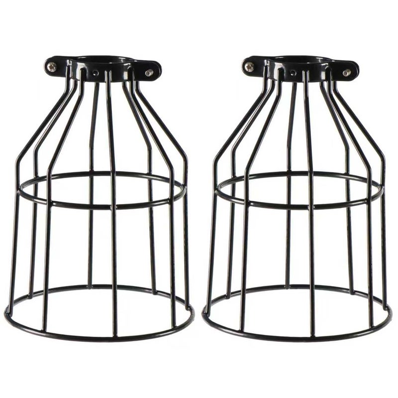 XIDING Pack of 2 Industrial Adjustable Light Fixture Lamp Guard, XIDING DIY Metal Wire Cage Light Fixture Lamp Cage Guard, Upgrade Black Hanging Pendant Light Bulb Cage - Image 1