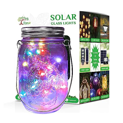 Epyz Solar Light Outdoor Waterproof Mason Hanging Jar Fairy String Lights for Patio, Garden, Yard and Lawn [ Glass, Pack of 2, Multicolour, 20LED ] - Image 5