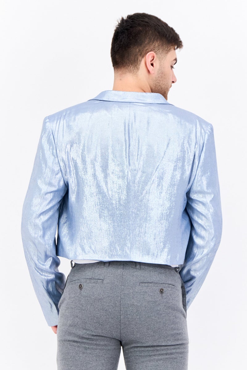 Asos Design Men Tall Fit Metallic Casual Blazer, Blue - Image 3