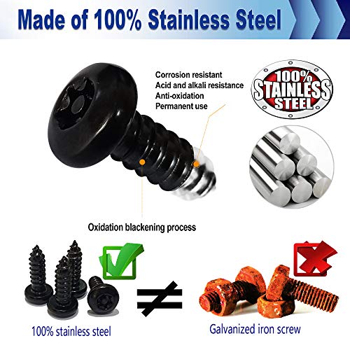 AOOTF Black Anti Theft License Plate Screws - Stainless Steel Mounting Hardware Kit for Front/Rear, M6 Security Screws, Caps, Plug-in Fasteners, Rattle Proof Pads - Image 3