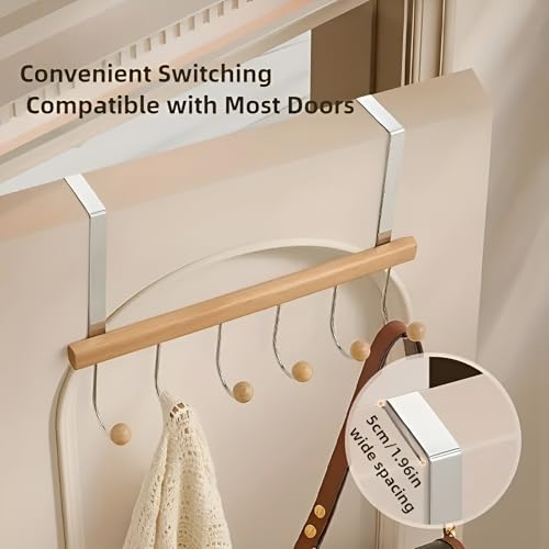 AARUX Wooden Door Mounted Clothes Hanger with 6 Hooks, Over The Door Hook Rack for Coats, Towels, Hats & Bags, Heavy Duty Wood & Metal Organizer for Bedroom, Bathroom, Closet – No Drill Installation - Image 2