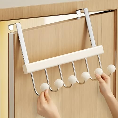 AARUX Wooden Door Mounted Clothes Hanger with 6 Hooks, Over The Door Hook Rack for Coats, Towels, Hats & Bags, Heavy Duty Wood & Metal Organizer for Bedroom, Bathroom, Closet – No Drill Installation - Image 5