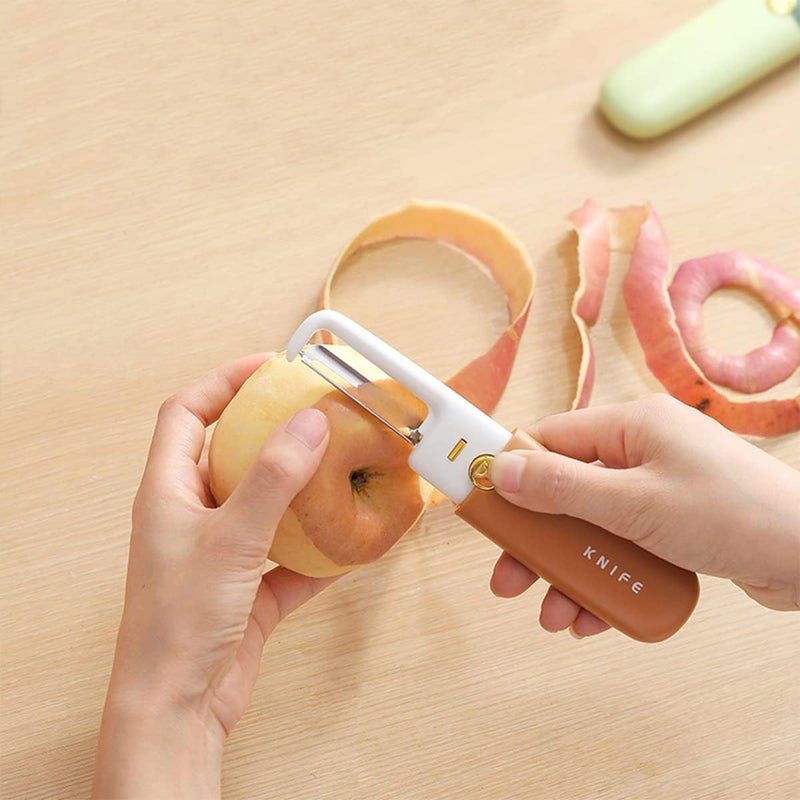 DHULI Multi Functional 2 in 1 Stainless Steel Portable Kitchen Knife Peeler for Travel Fruit and Potato Vegetable, Peeling Tool with Cover Suitable for Outdoor Camping Hiking - Image 4