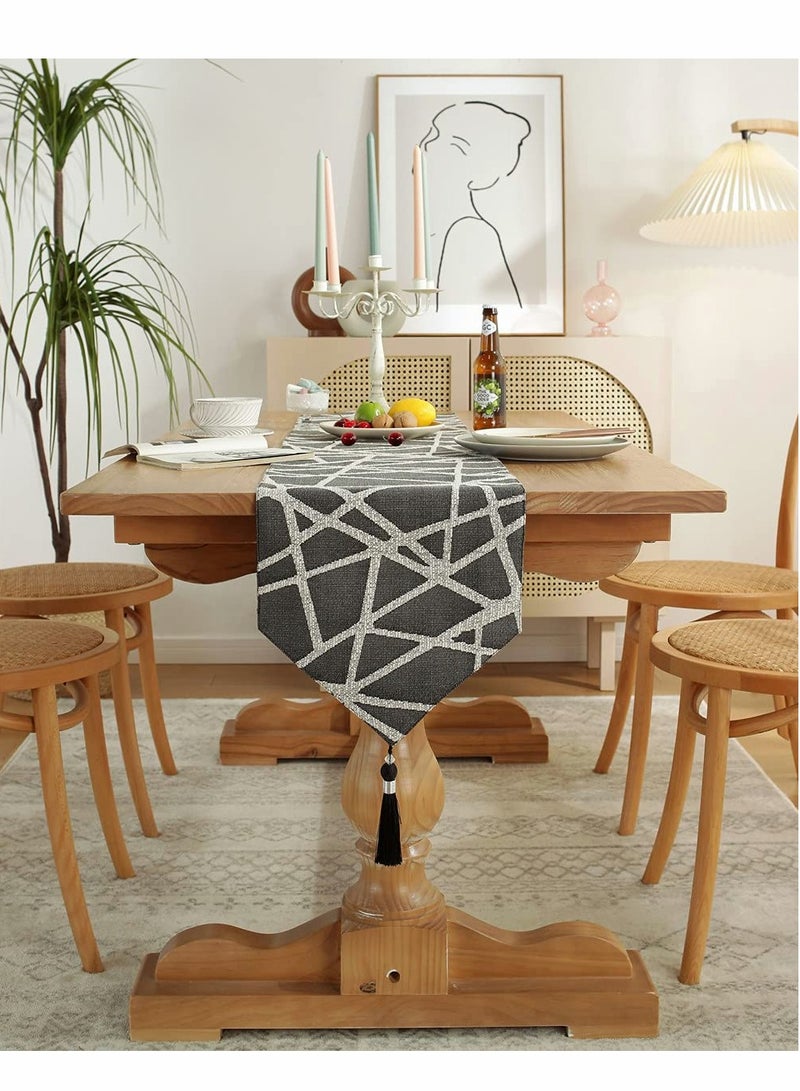 KASTWAVE Table Runner, Boho Runners 72 inches Long, Modern AB Side Linen Black and Mineral Gray with Tassels, Holiday Coffee Farmhouse Style for Dining Room - Image 2