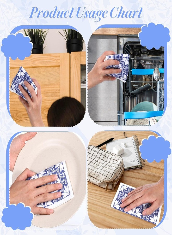 ElevateTech 6Pcs Swedish Dishcloths for Kitchen, Reusable Absorbent Hand Towels Cute Pattern Decorate Washable for Cooking Kitchen Home Decoration Housewarming Gift Blue - Image 4