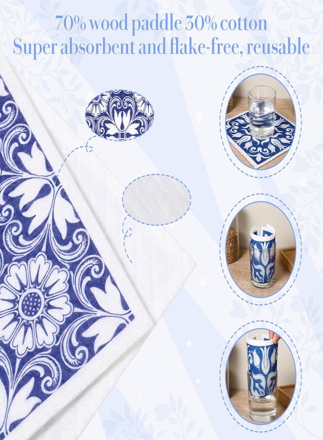 ElevateTech 6Pcs Swedish Dishcloths for Kitchen, Reusable Absorbent Hand Towels Cute Pattern Decorate Washable for Cooking Kitchen Home Decoration Housewarming Gift Blue - Image 5