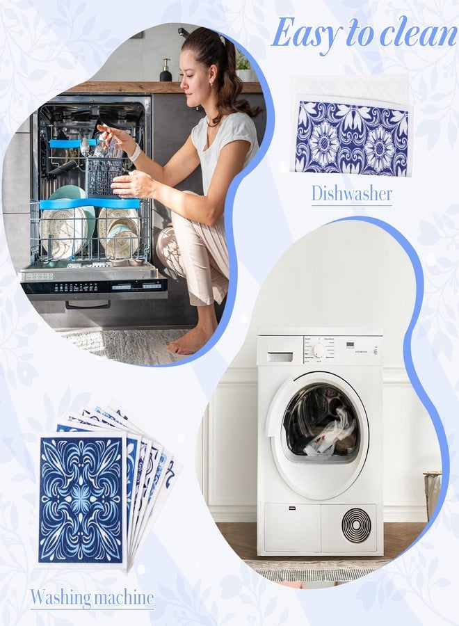 ElevateTech 6Pcs Swedish Dishcloths for Kitchen, Reusable Absorbent Hand Towels Cute Pattern Decorate Washable for Cooking Kitchen Home Decoration Housewarming Gift Blue - Image 3