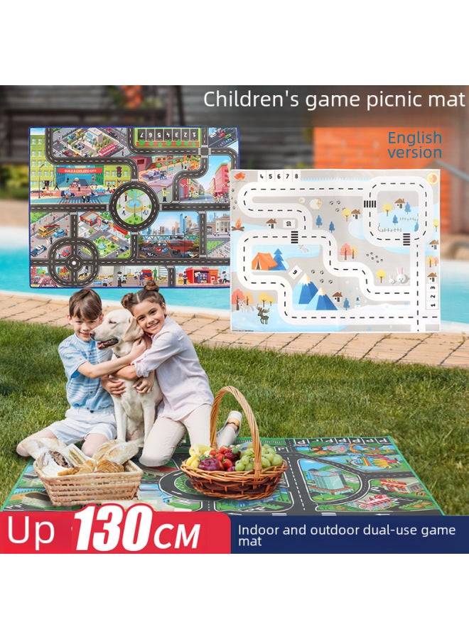 ألعاب الأطفال 11 ساحة انتظار مرورية إنجليزية سميكة في الأماكن المغلقة والخارجية، سجادة لعب السيارة في الهواء الطلق - اللون: نسخة تعليمية سميكة 130*100، سجادة نزهة في ساحة انتظار السيارات (الإنجليزية LH005C) - Image 3