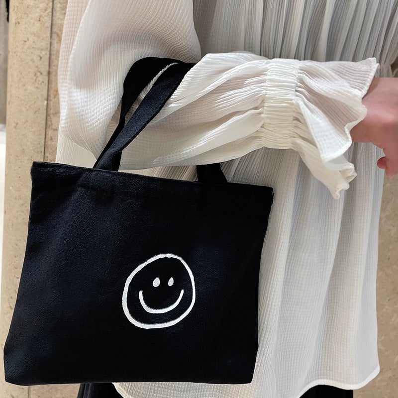 Cute Smile Design Casual Handbag Black 