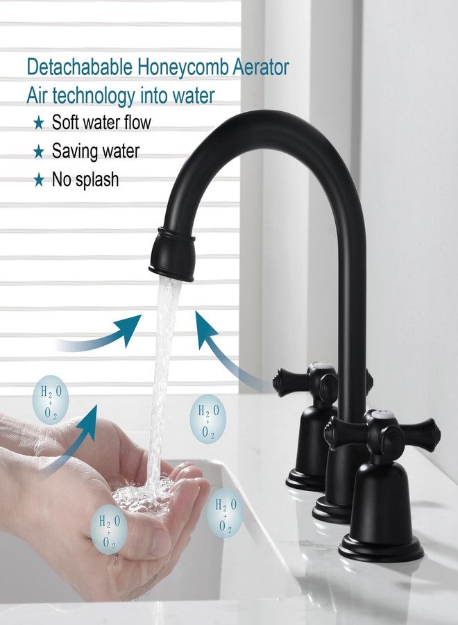 RKF Bathroom Faucets for Sink 3 Hole Matt Black 8 inch Widespread Bathroom Sink Faucet with Drain 2 Handles Cross Knobs Faucet Vanity Faucet Basin Mixer Tap with Hose & Deck CWF039-MB - Image 2