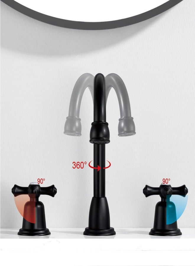 RKF Bathroom Faucets for Sink 3 Hole Matt Black 8 inch Widespread Bathroom Sink Faucet with Drain 2 Handles Cross Knobs Faucet Vanity Faucet Basin Mixer Tap with Hose & Deck CWF039-MB - Image 5