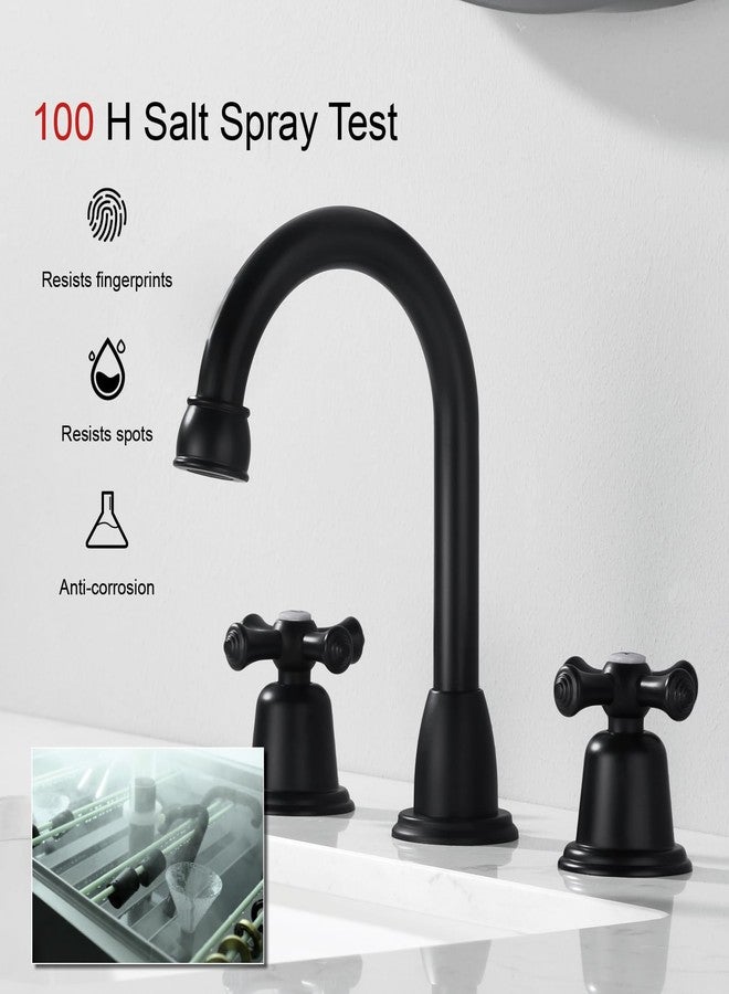RKF Bathroom Faucets for Sink 3 Hole Matt Black 8 inch Widespread Bathroom Sink Faucet with Drain 2 Handles Cross Knobs Faucet Vanity Faucet Basin Mixer Tap with Hose & Deck CWF039-MB - Image 4