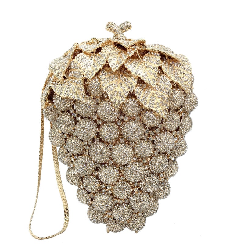 Carefully Selected Grapestonebag Grape-Shaped Diamond-Encrusted Hollow Metal Full-Diamond Clutch Women'S Dress Bag Trend - Image 2