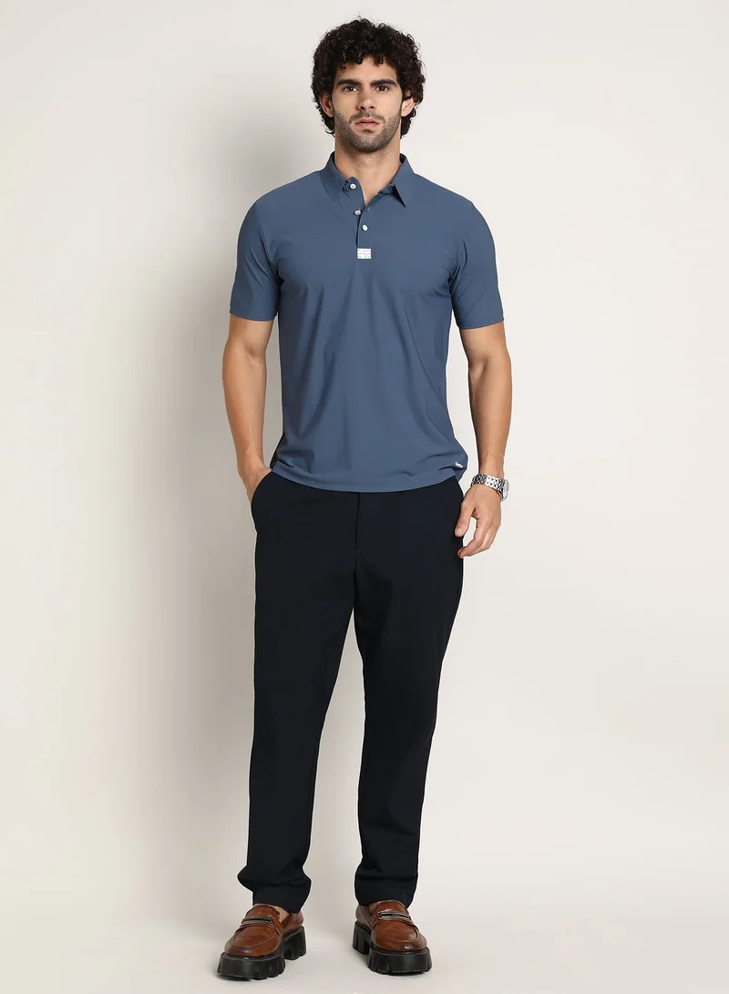 CAHOOT  Men's Steel Blue Seamless Waffle Polo T-Shirt For Casual Wear | Polo Neck | Short Regular Sleeves | Half-Button Closure | T-Shirt Crafted With Comfort Fit For Everyday Wear for Men | Best Price UAE
